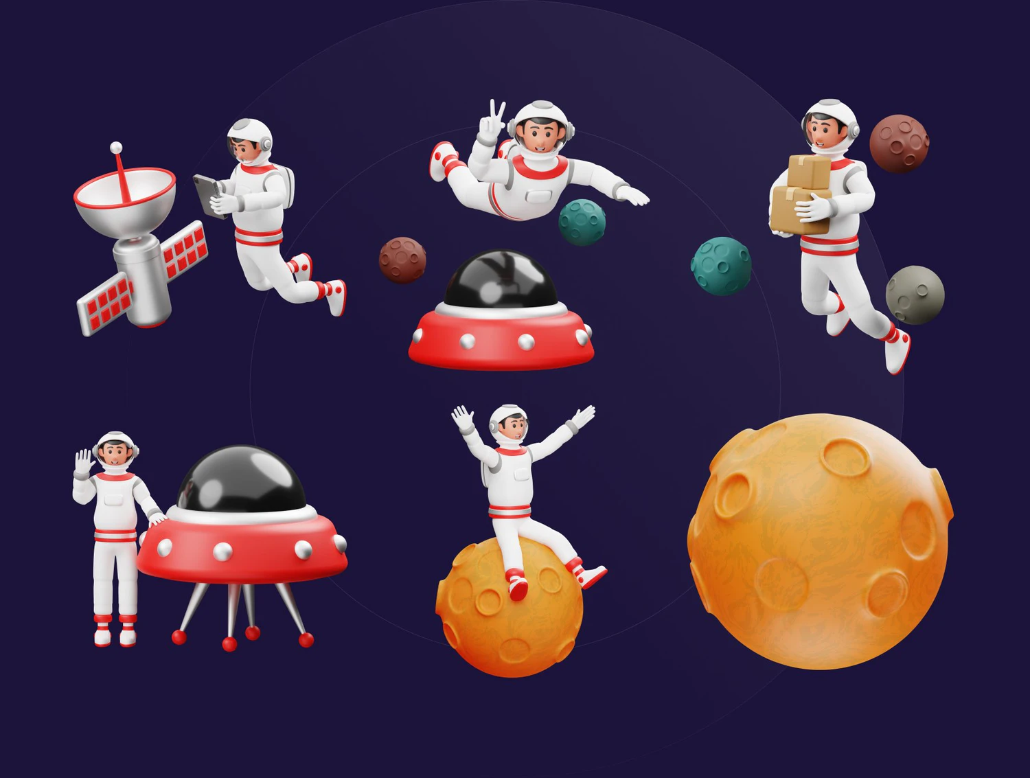 4612 18款高级独特太空宇航员3D插画插图图标Icons设计素材包 Astronaut 3D Character Illustration@GOOODME.COM