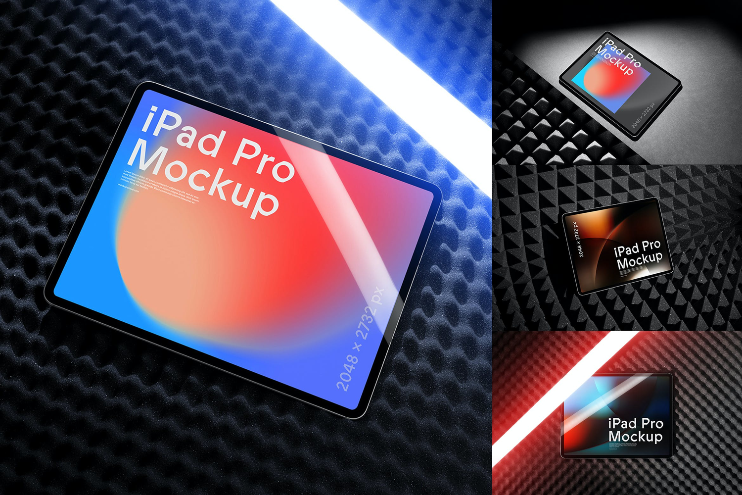 4630 5款平板电脑屏幕UI设计作品集展示PSD样机 iPad Tablet Mockups @GOOODME.COM