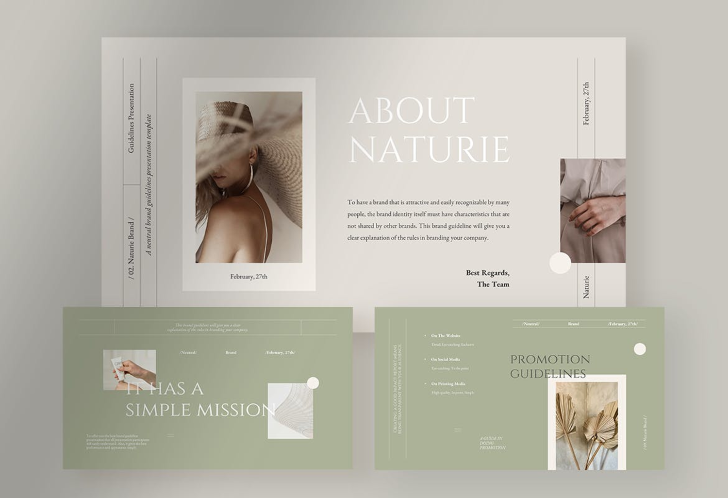 4668 简洁优雅品牌故事产品展示推荐排版PPT模版 Naturie – Neutral Brand Guidelines Presentation@GOOODME.COM