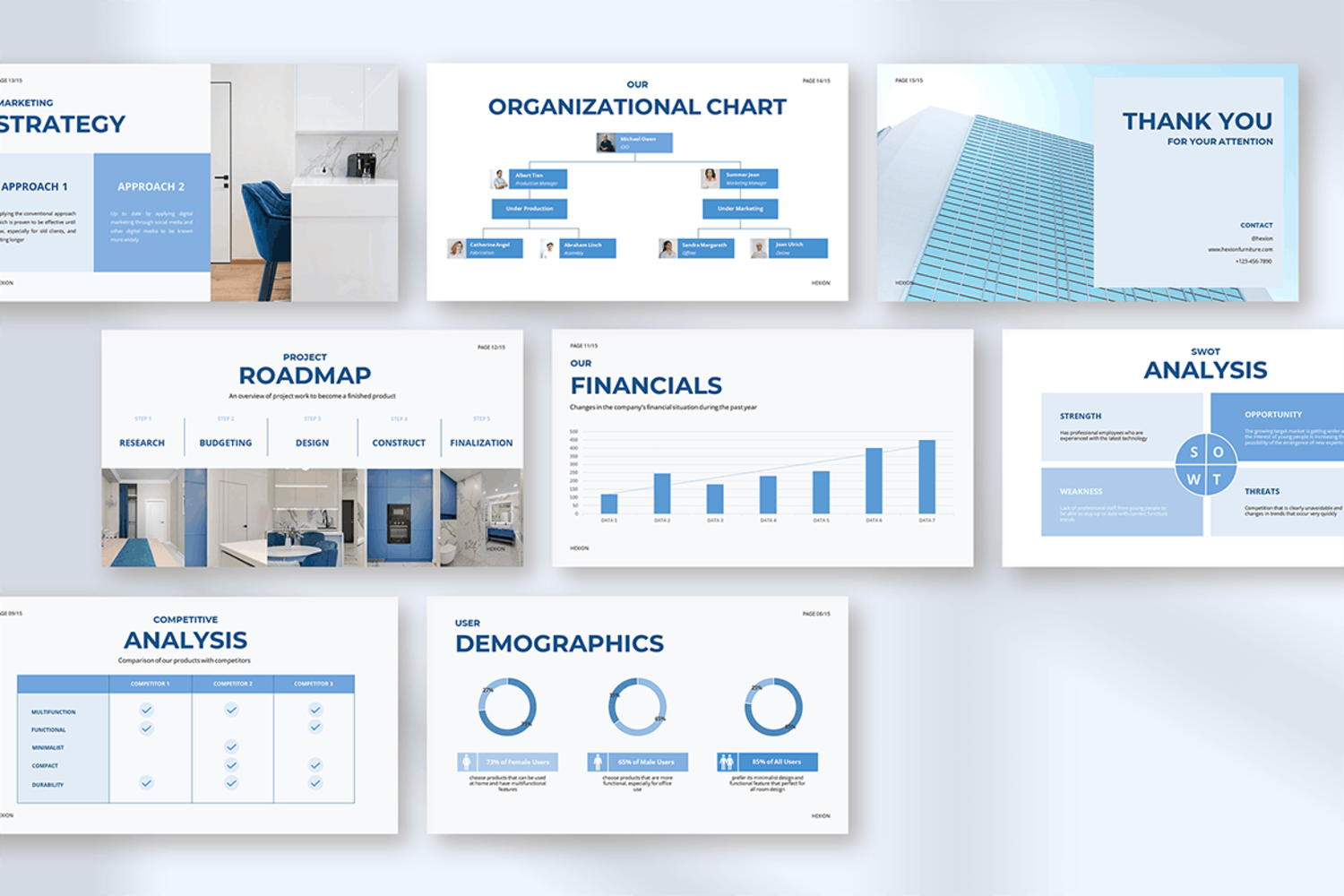 4677 商务品牌集团公司发展历程招商演讲主题PPT模版 Hexion – Blue Minimal Chart Business Presentation@GOOODME.COM