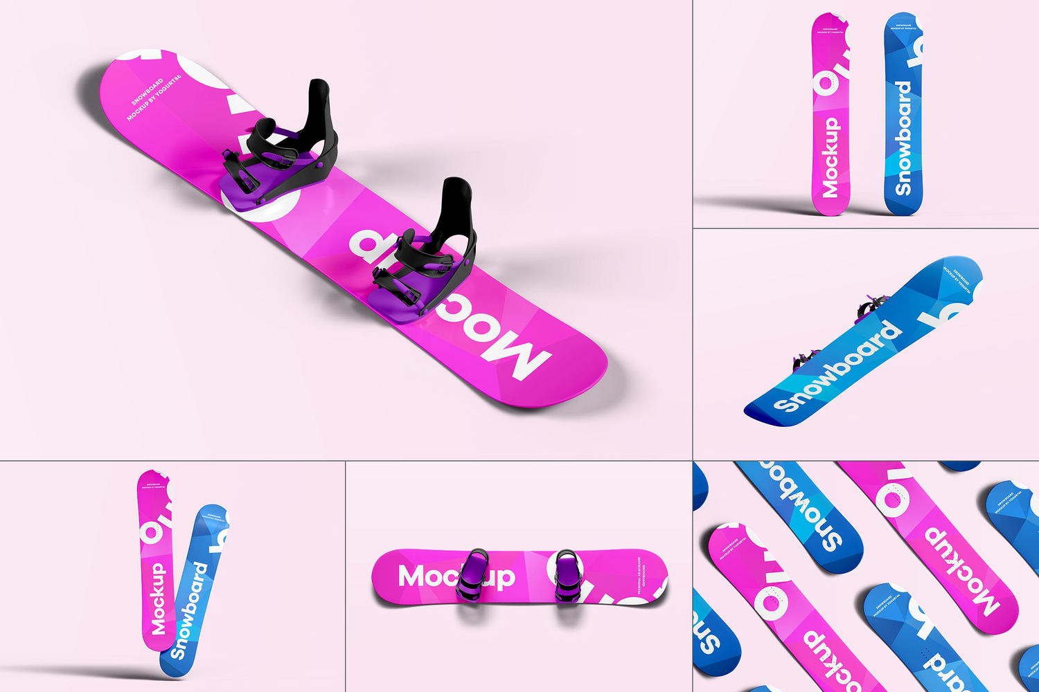 4690 6款极限运动单板滑雪板印花图案设计贴图ps样机素材展示效果图 Snowboard Mock-up@GOOODME.COM
