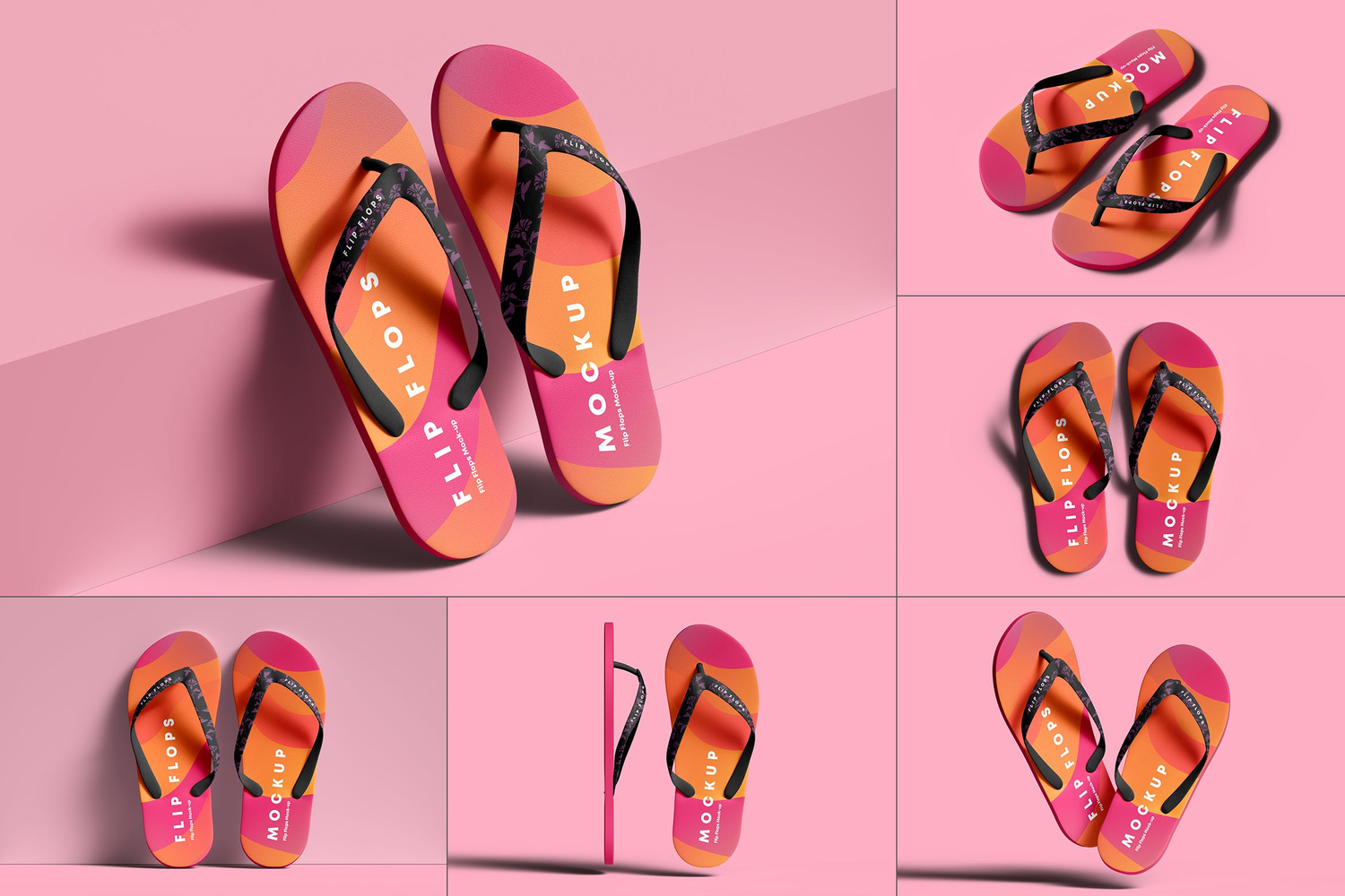 4692 6款沙滩人字拖夹脚凉鞋拖鞋印花图案设计贴图ps样机素材展示效果 Flip Flops Mock-up@GOOODME.COM