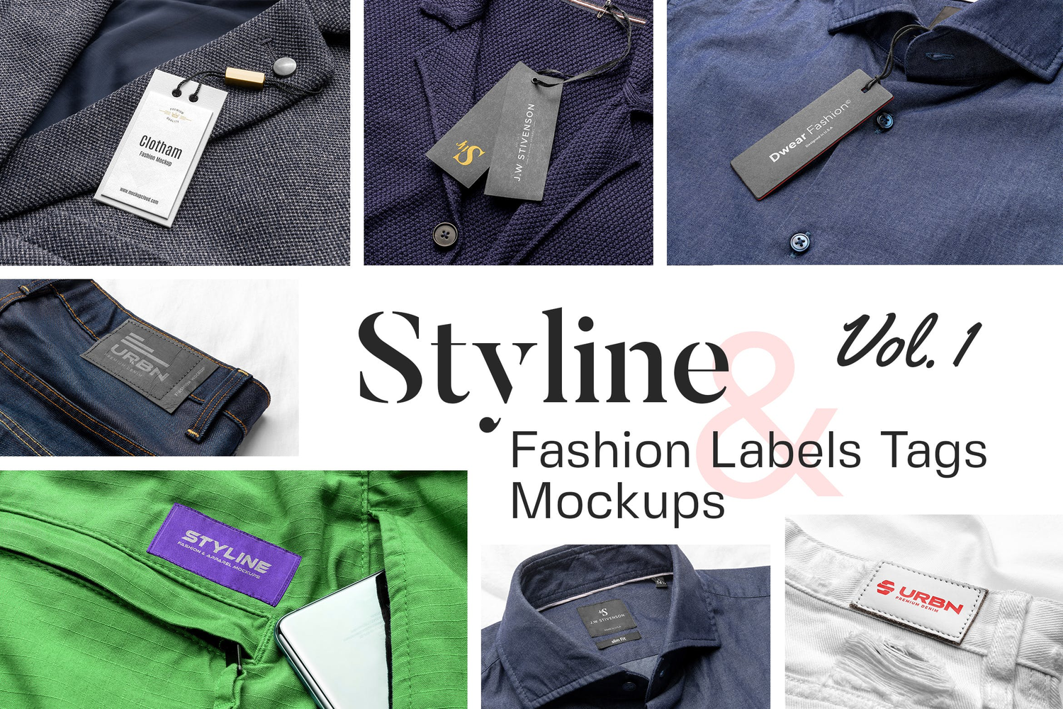 4743 14款服装品牌设计大衣牛仔裤吊牌标签PS样机 Styline – Apparel Labels and Tags Mockups vol 1@GOOODME.COM