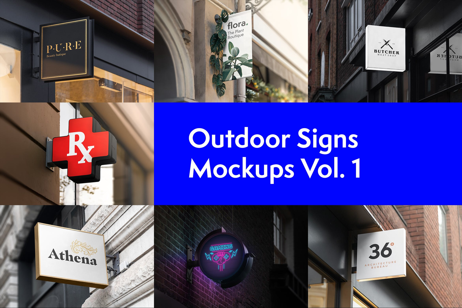 4751 22款店铺侧招灯箱广告LOGO展示PS样机 Outdoor Signs Mockups Vol. 1@GOOODME.COM