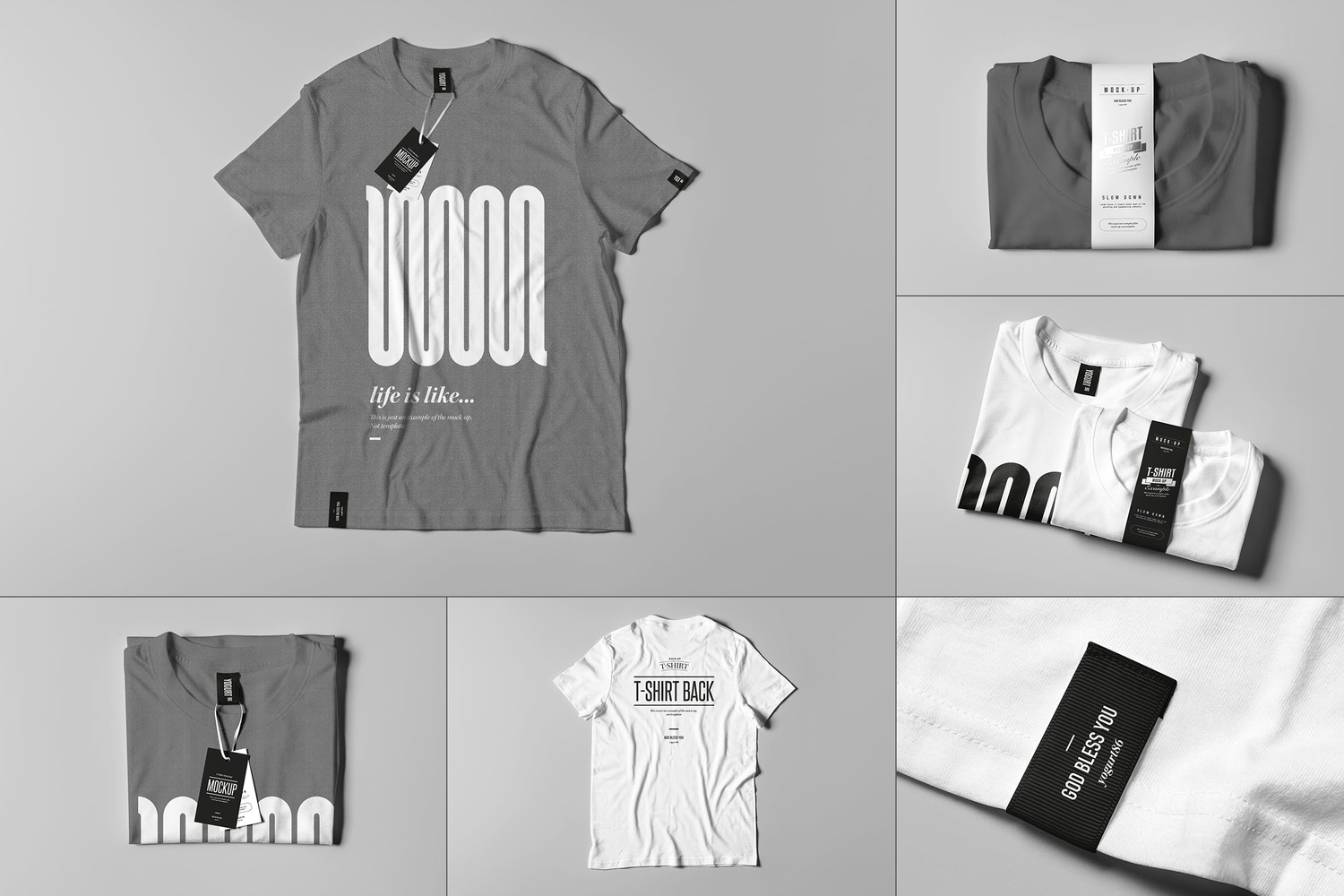 4760 平铺短袖服装服饰T恤褶皱包装标签空白贴图ps样机素材设计模板 T-Shirt Mock-up 2@GOOODME.COM