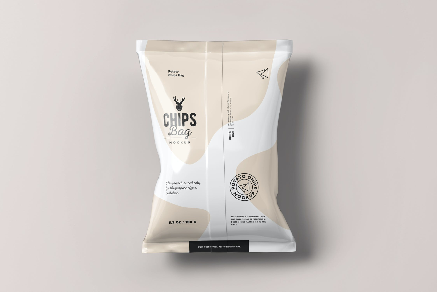 4764 塑料铝箔休闲膨化食品零食包装袋vi贴图样机设计素材ps模板mockup Food Bag Mock-up@GOOODME.COM