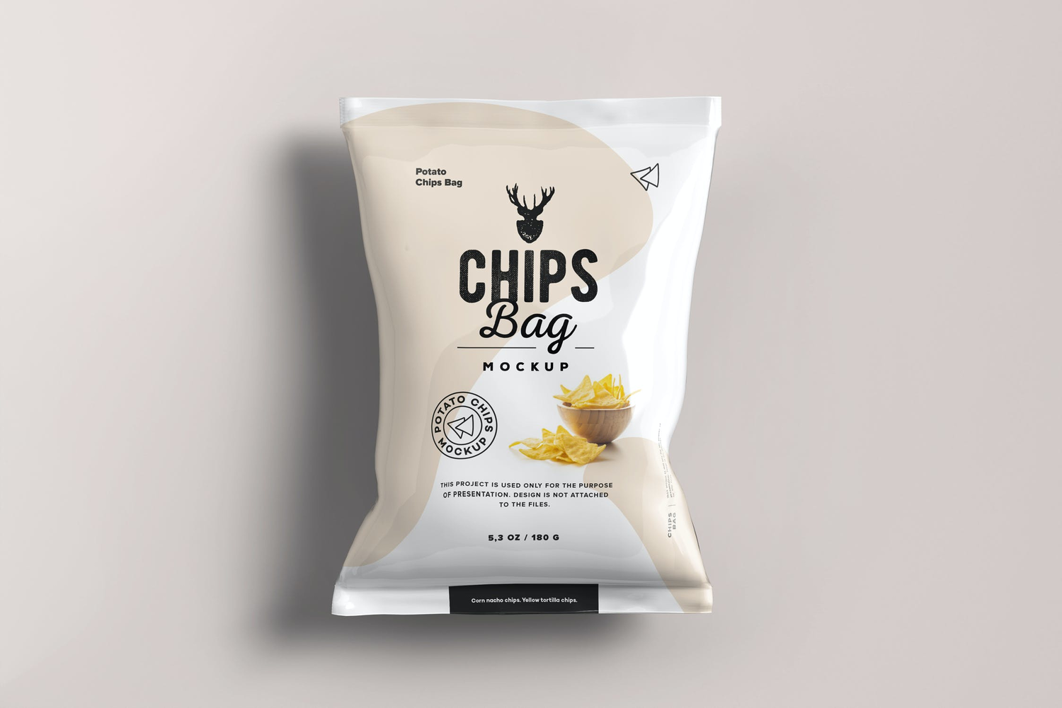 4764 塑料铝箔休闲膨化食品零食包装袋vi贴图样机设计素材ps模板mockup Food Bag Mock-up@GOOODME.COM