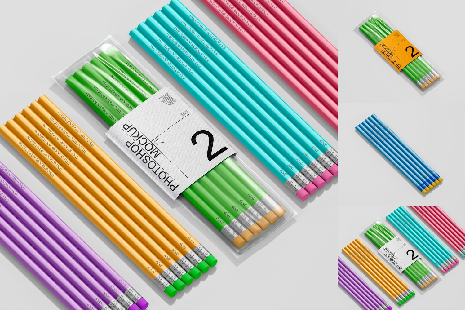 4781 3款极简质感铅笔彩铅文具文创VI塑料袋包装样机Pencil Packaging Mockup Set@GOOODME.COM