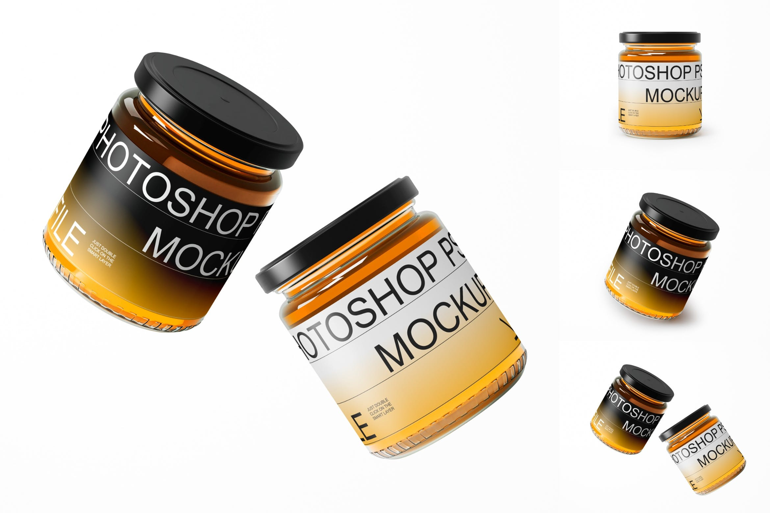 4785 3款质感蜂蜜玻璃罐头玻璃瓶标签包装设计展示PSD样机组合Honey Jar Mockup Set@GOOODME.COM