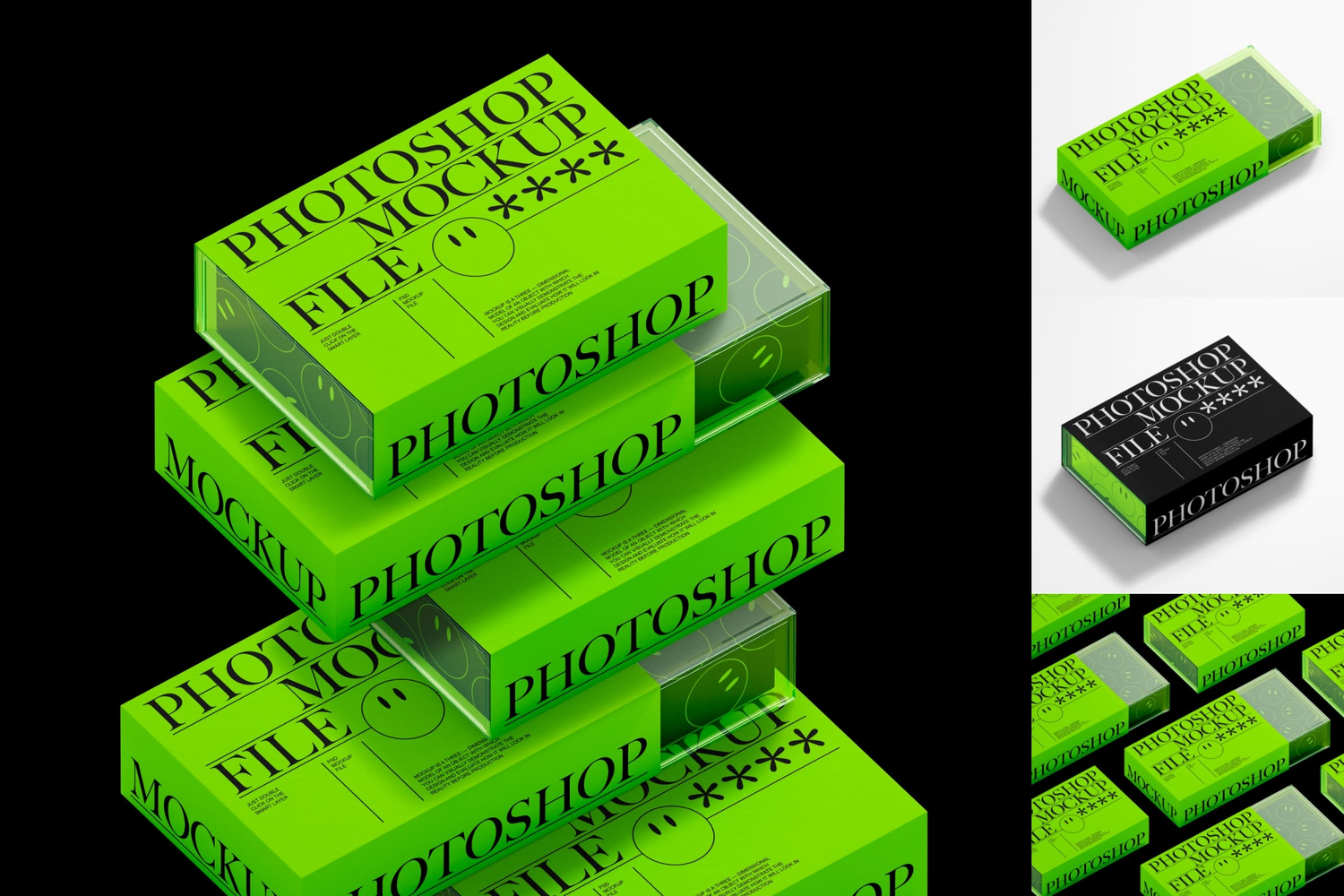 4795 4款透明塑料包装盒纸盒礼盒亚克力盒PSD设计展示样机Transparent Box Mockup Set@GOOODME.COM