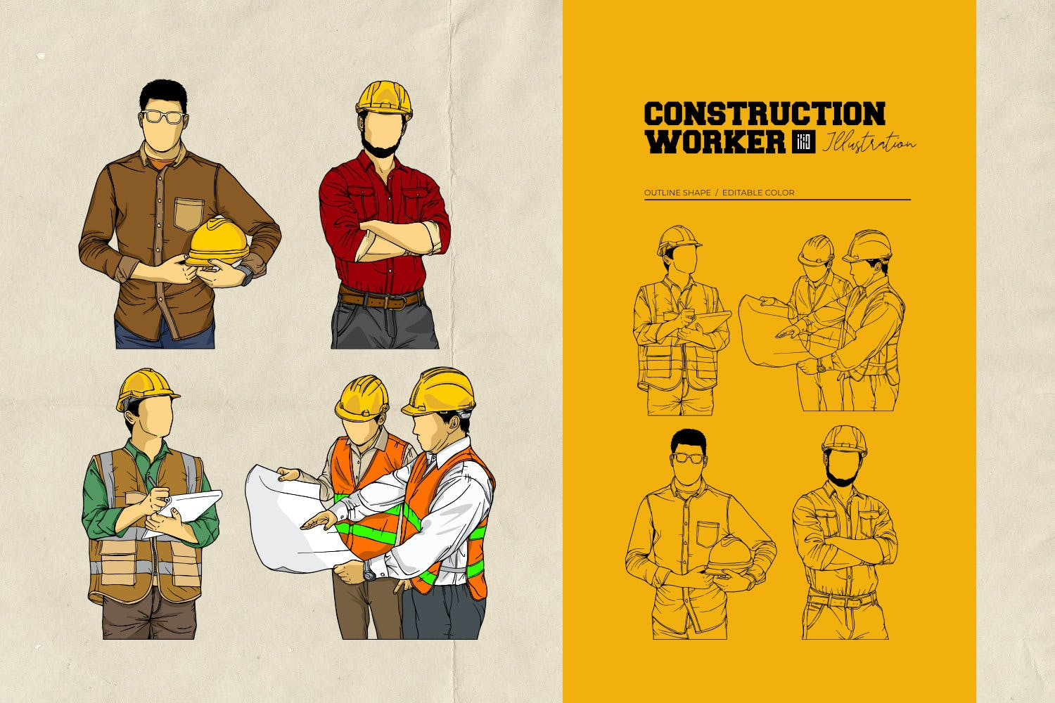 4831 建筑施工工地人物形象矢量插图素材 Construction Worker Vector Illustration@GOOODME.COM