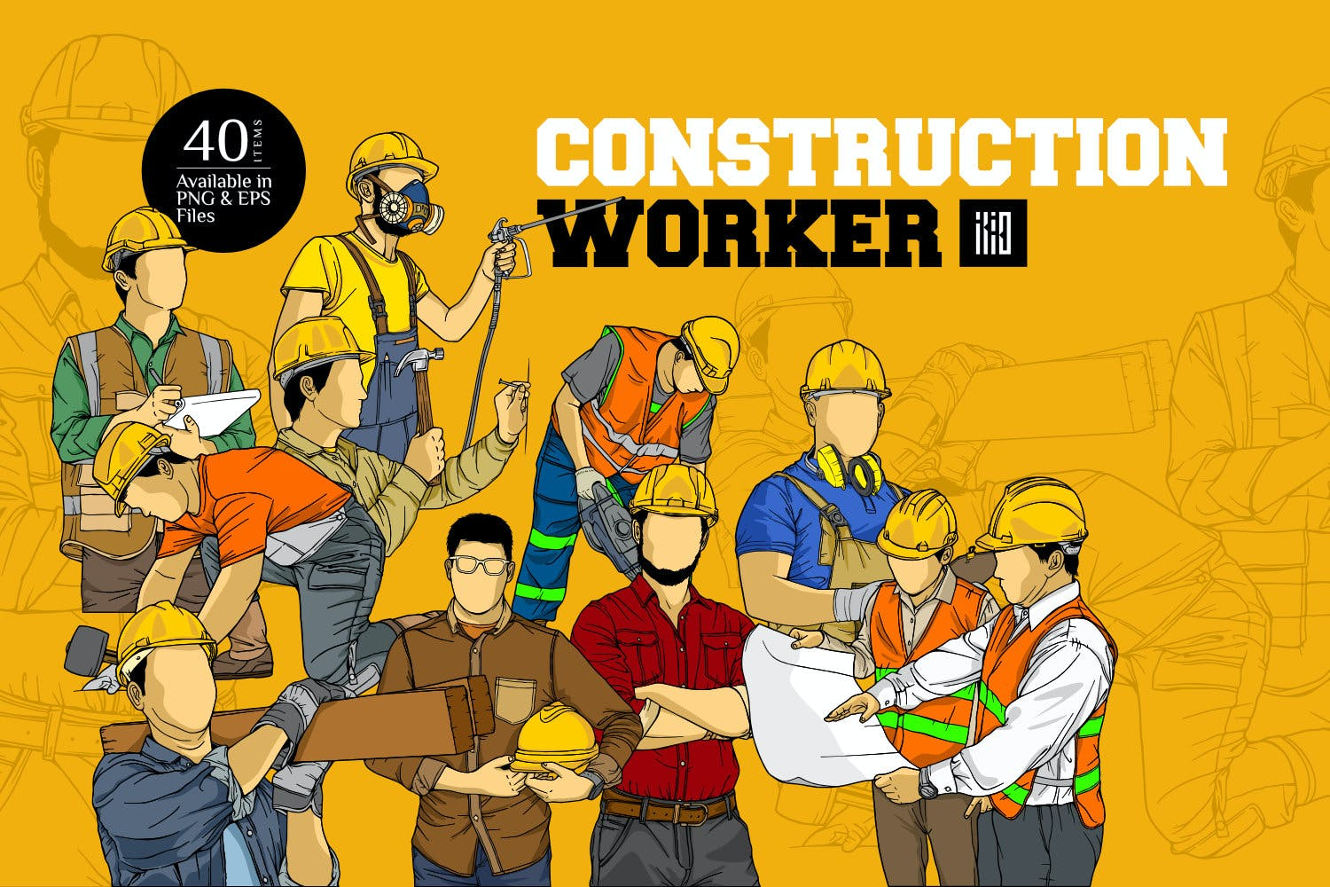 4831 建筑施工工地人物形象矢量插图素材 Construction Worker Vector Illustration@GOOODME.COM