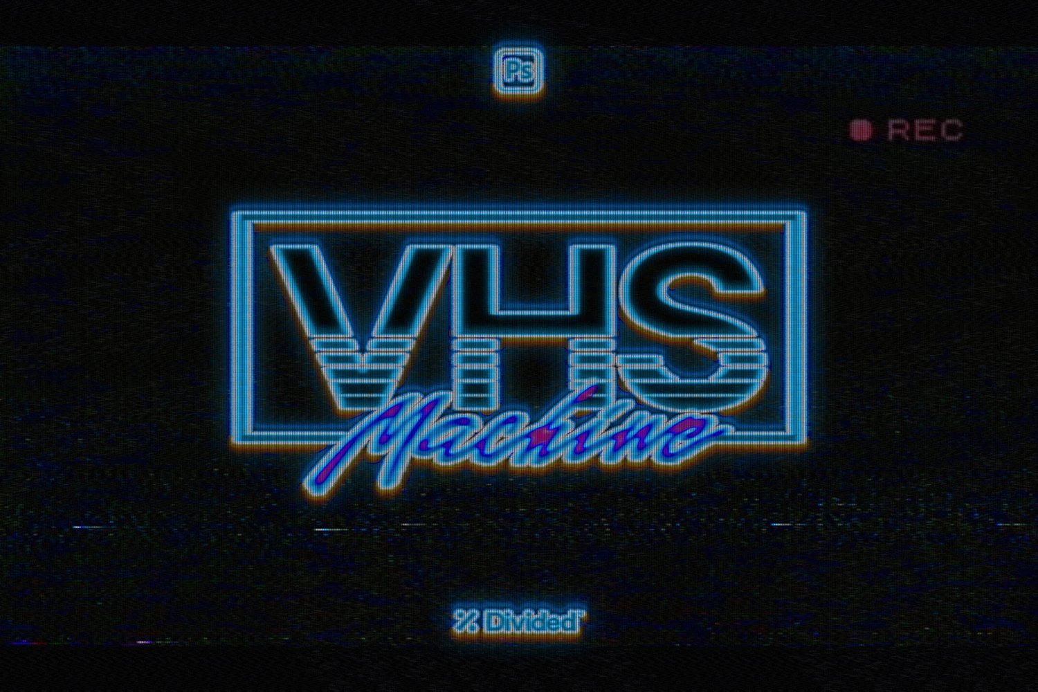 4841 复古怀旧老式VHS录像带屏幕肌理纹理Ps样机Logo标题特效生成模版 VHS Machine Retro Effect@GOOODME.COM