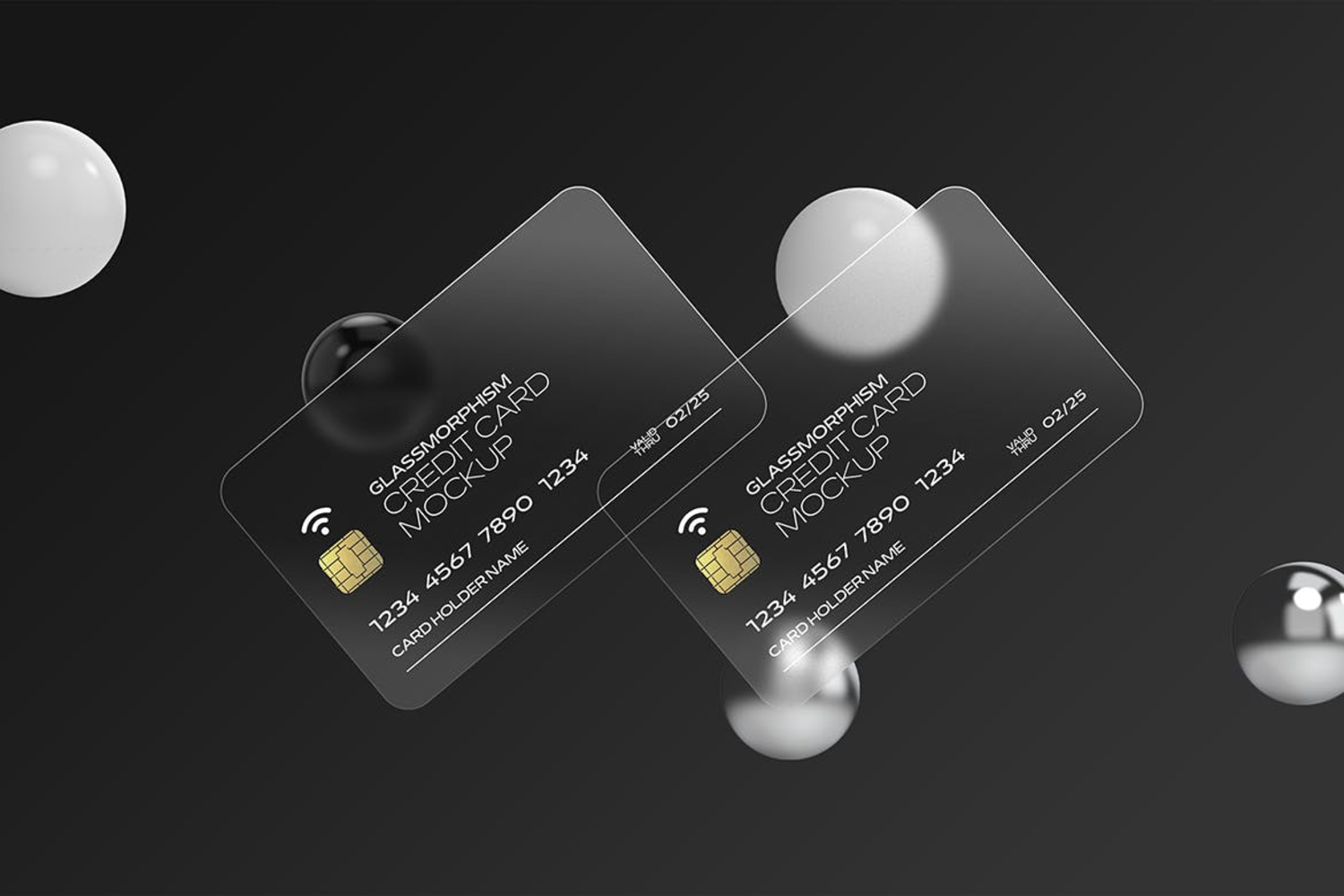 4856 6款玻璃磨砂半透明硫酸纸名片卡片设计贴图ps样机素材展示效果图 Glass Effect Credit Card Mockups@GOOODME.COM