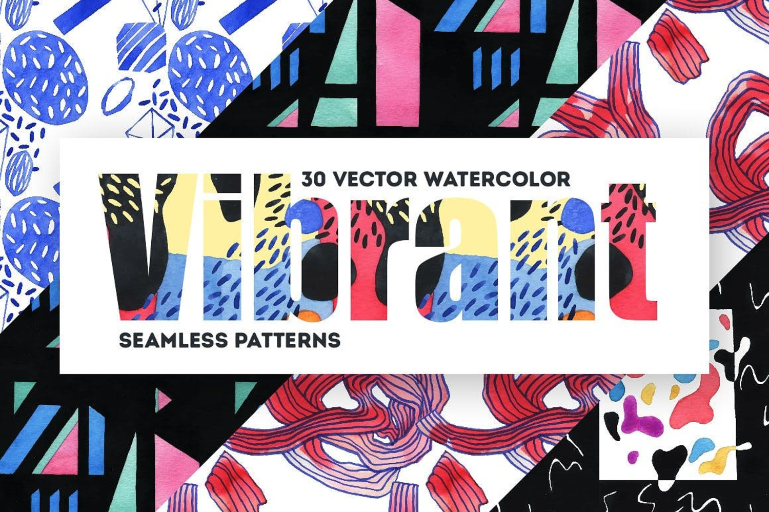 4864 时尚潮流抽象艺术涂鸦水彩绘画纹理背景底纹png图案设计素材 Vibrant Watercolor Patterns