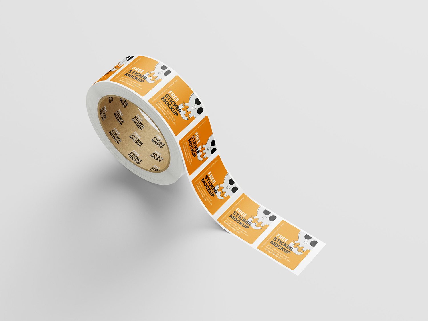 4880 5款可商用极简正方形贴纸纸卷设计展示PSD样机 square sticker roll mockup