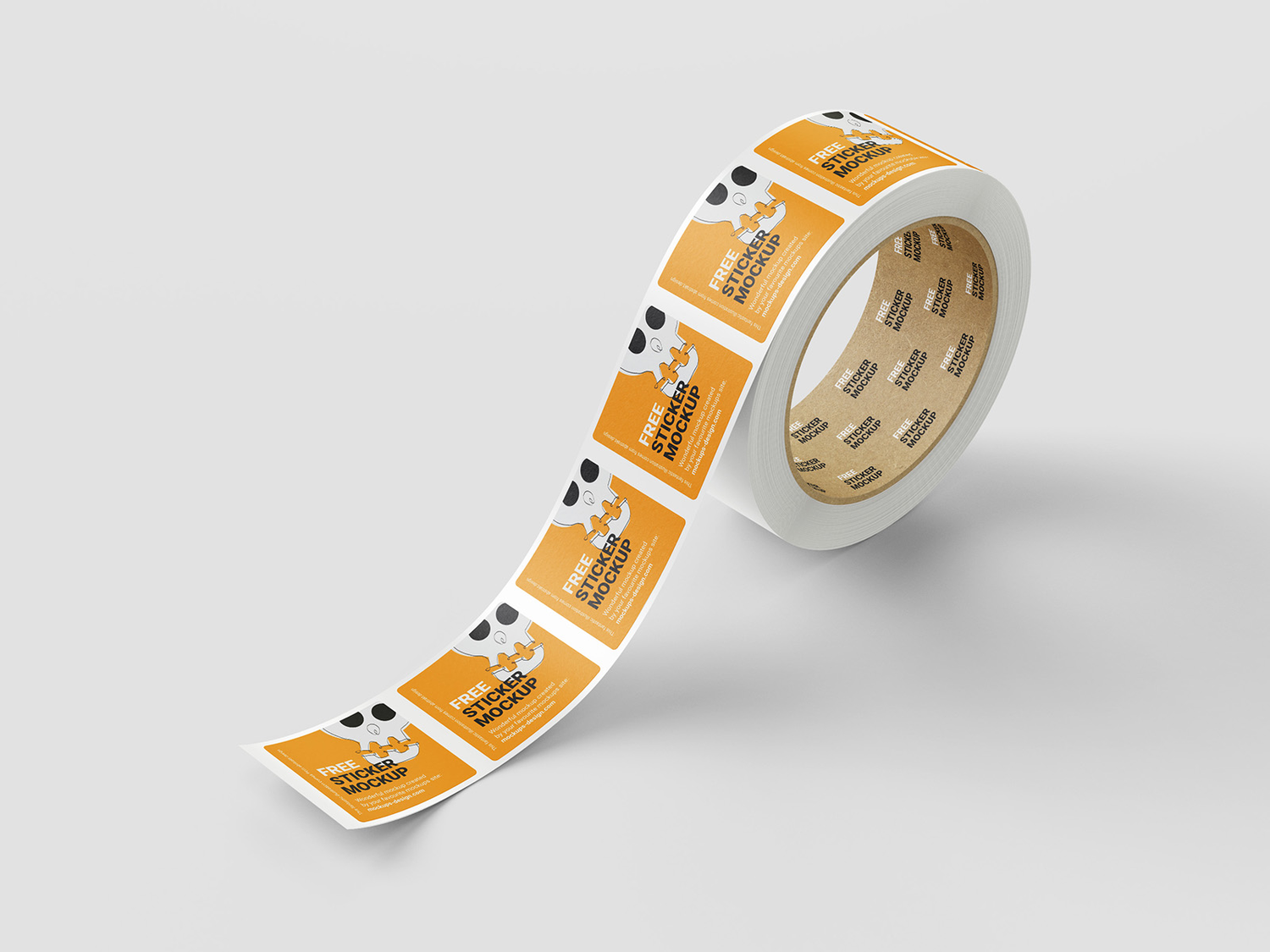 4880 5款可商用极简正方形贴纸纸卷设计展示PSD样机 square sticker roll mockup