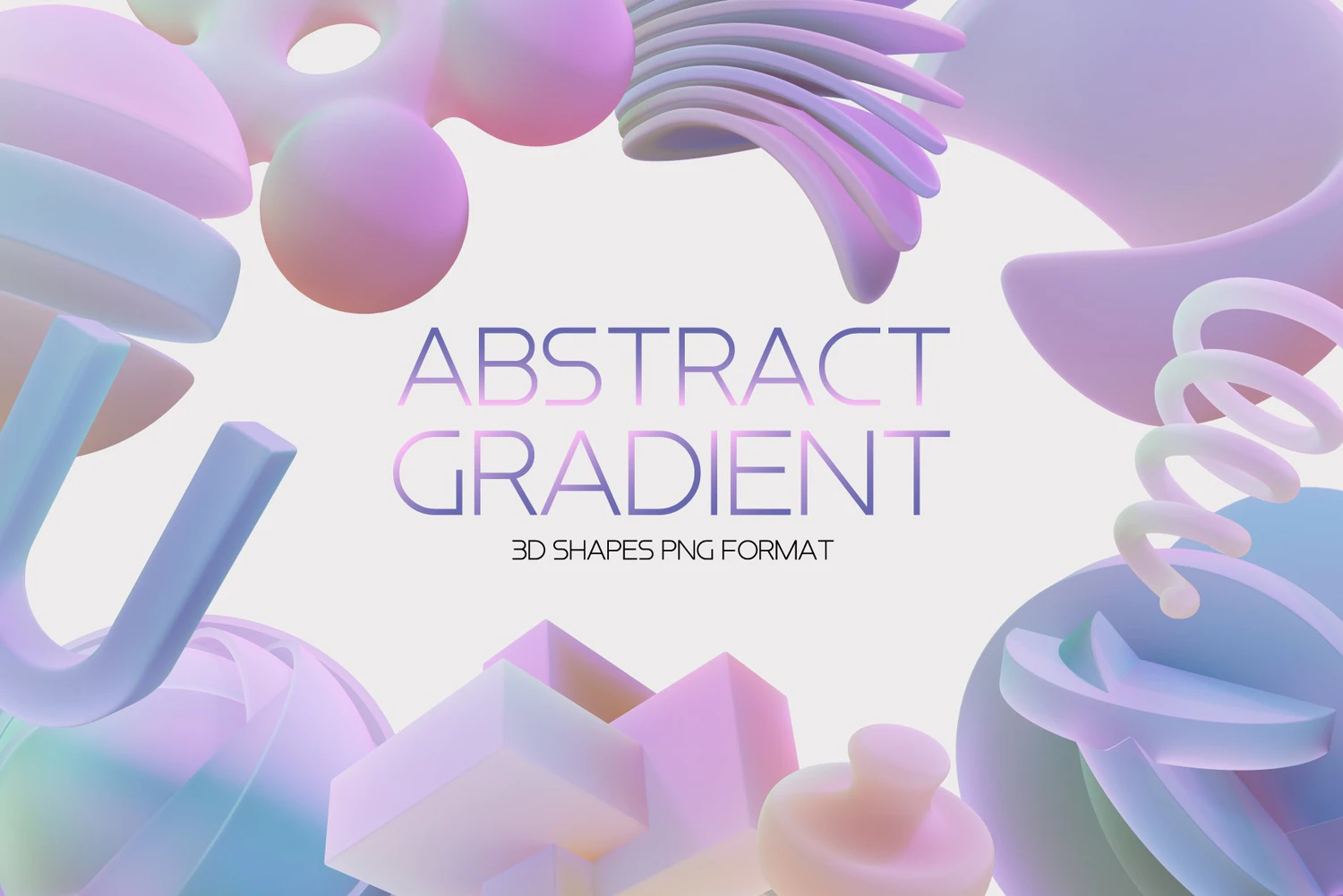 4882 45款3D紫色柔和渐变立体几何PNG抽象艺术图形套装3D Abstract Gradient