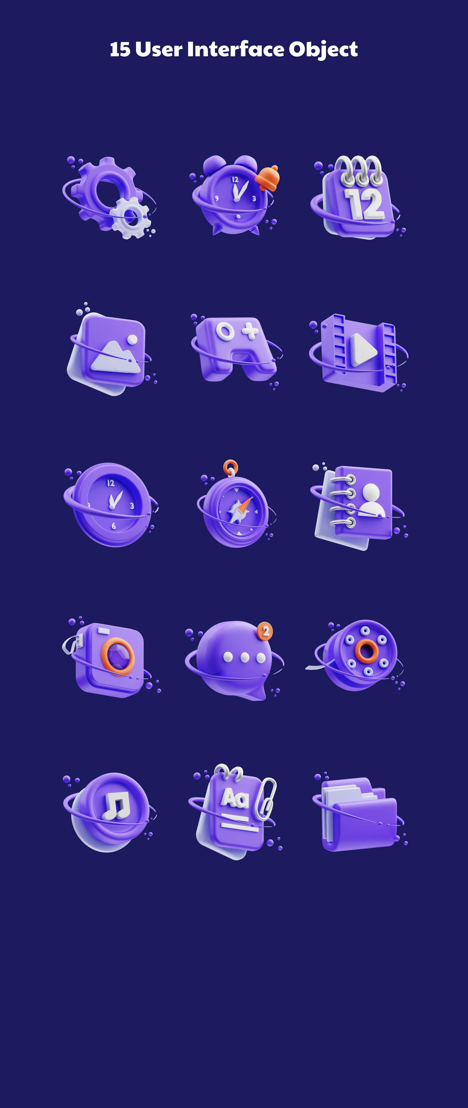 4883 15款用户界面多媒体3D免抠图标PNG素材 User interface 3D Icons