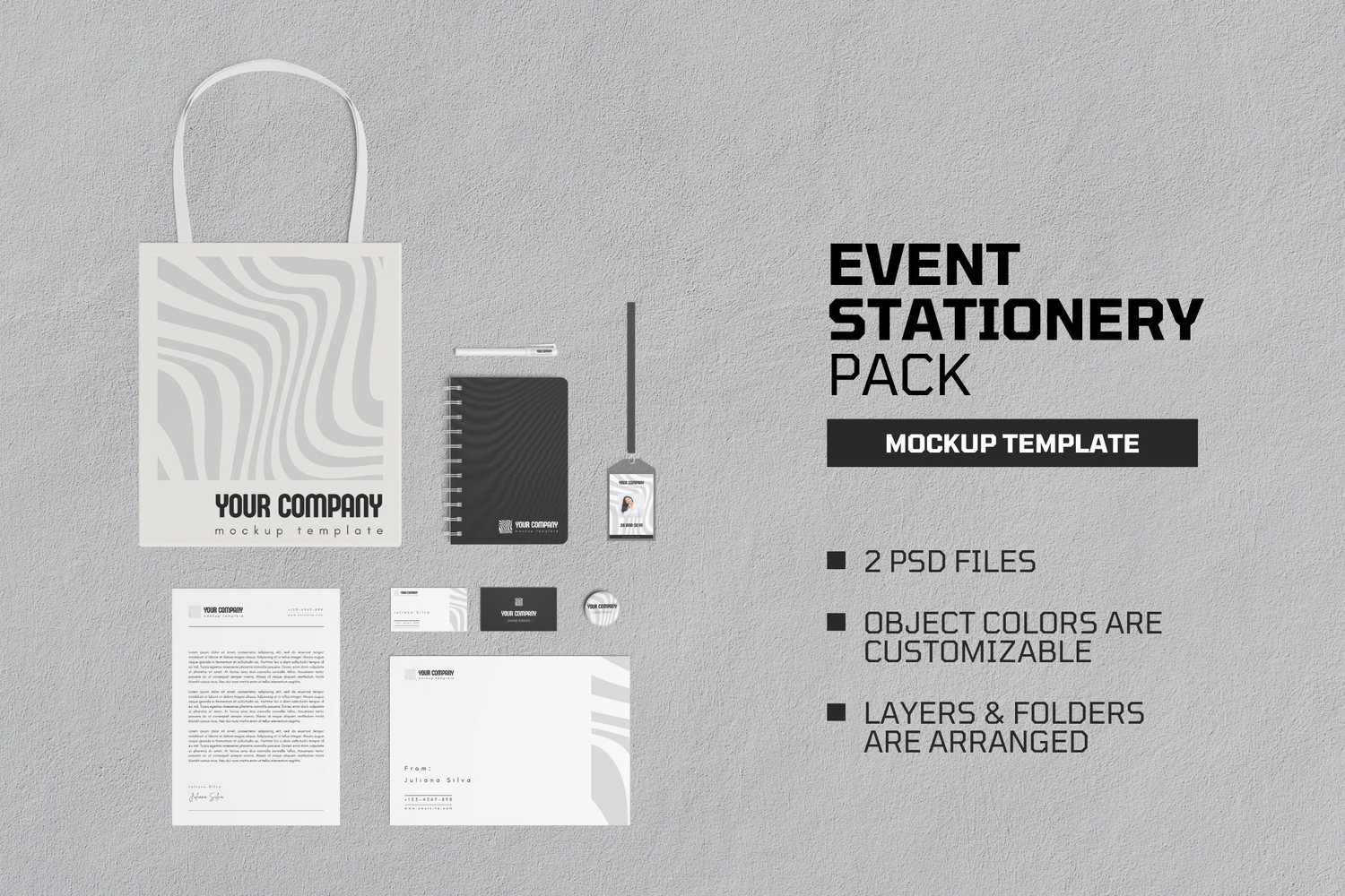 4893 8款品牌文具vi应用营销展示模型设计贴图ps样机素材模板 Event Stationery Pack Mockup@GOOODME.COM