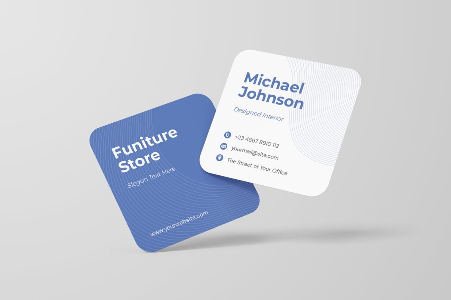 4905 4款圆角方形卡片杯垫设计PS样机 Rounded Square Business Card Mockup@GOOODME.COM