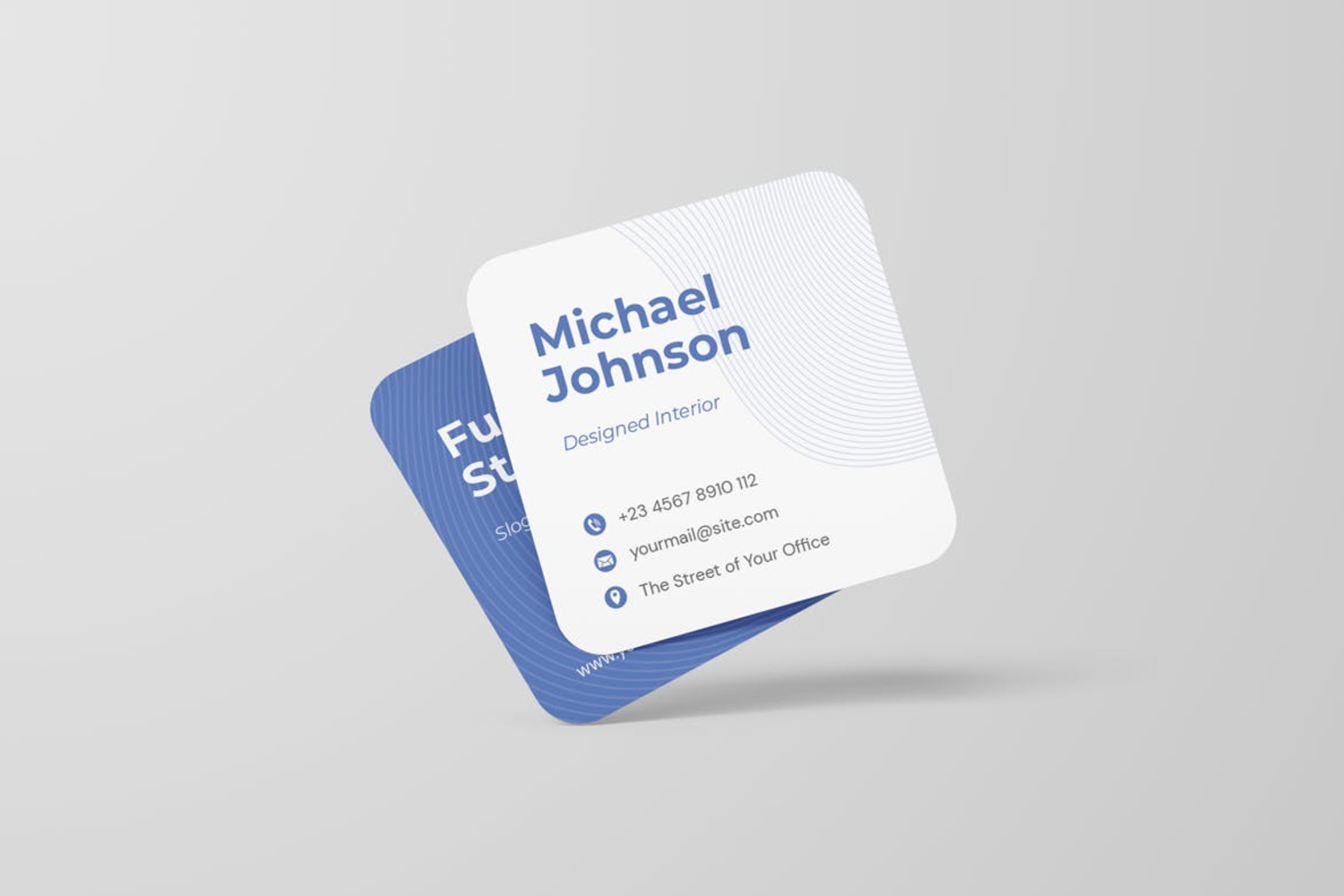 4905 4款圆角方形卡片杯垫设计PS样机 Rounded Square Business Card Mockup@GOOODME.COM