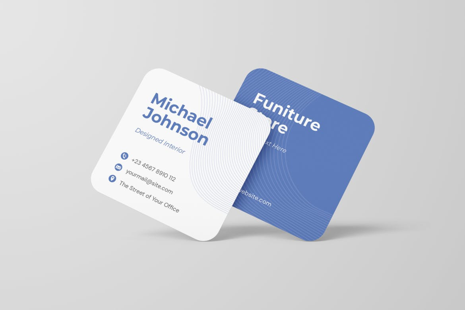 4905 4款圆角方形卡片杯垫设计PS样机 Rounded Square Business Card Mockup@GOOODME.COM