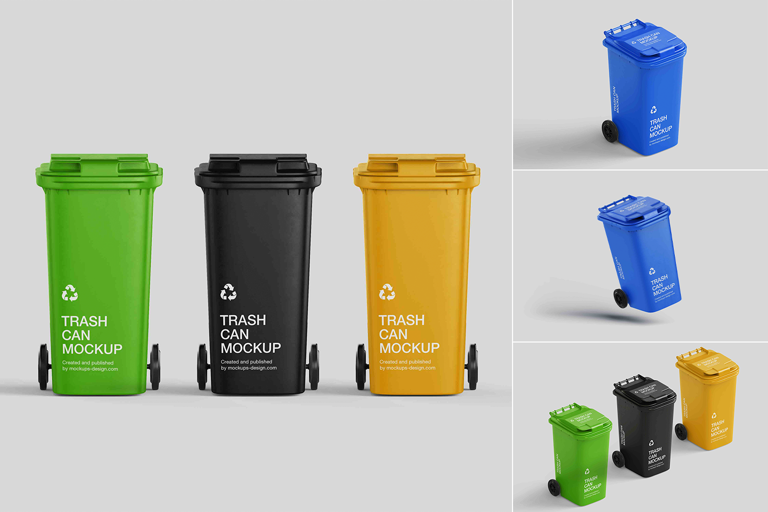 4942 5款极简可商用塑料环保回收垃圾桶外观设计展示PSD样机trash can mockup@GOOODME.COM