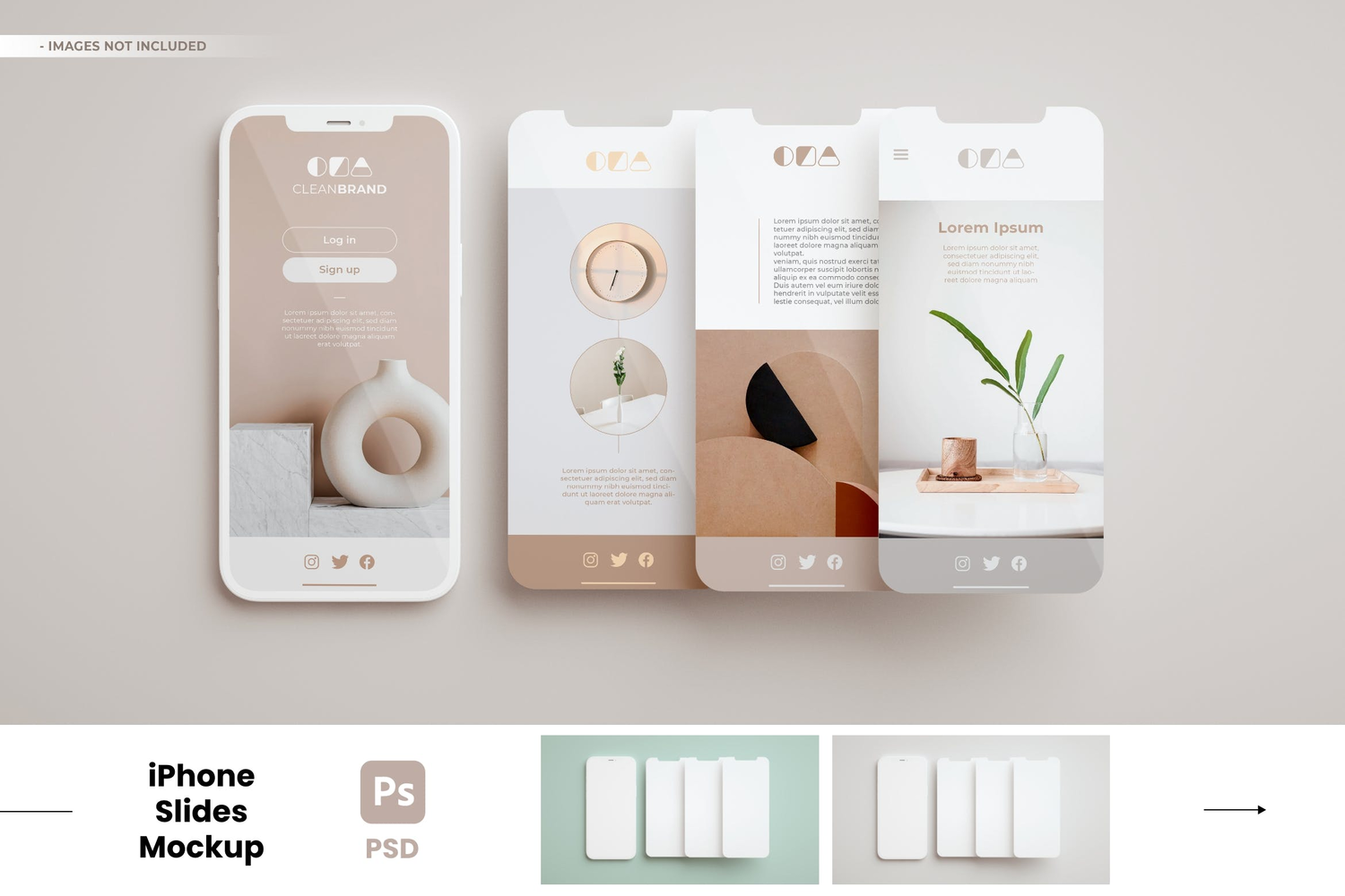 4947 桌面场景多屏手机展示UI设计作品PS样机 Elegant iPhone Slides – Realistic Mockup@GOOODME.COM