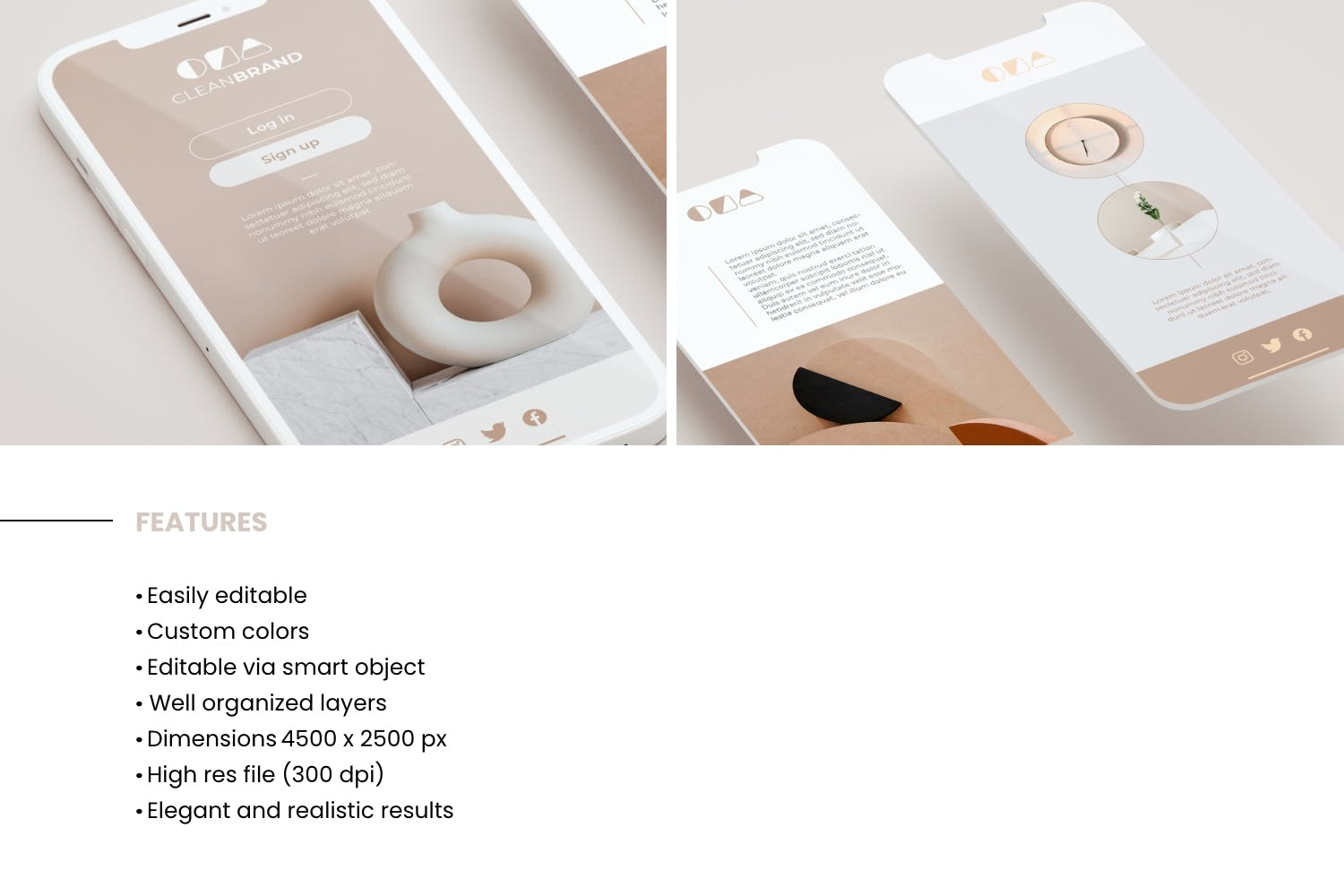 4948 桌面场景多屏手机展示UI设计作品集PS样机 Elegant iPhone Slides – Realistic Mockup@GOOODME.COM