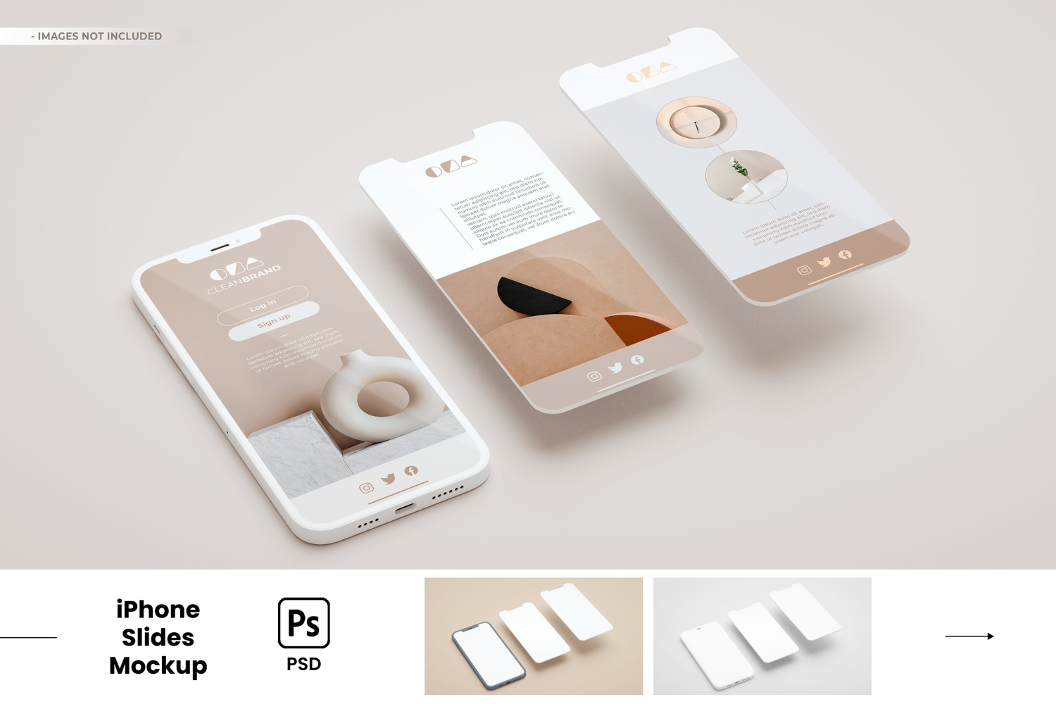 4948 桌面场景多屏手机展示UI设计作品集PS样机 Elegant iPhone Slides – Realistic Mockup@GOOODME.COM