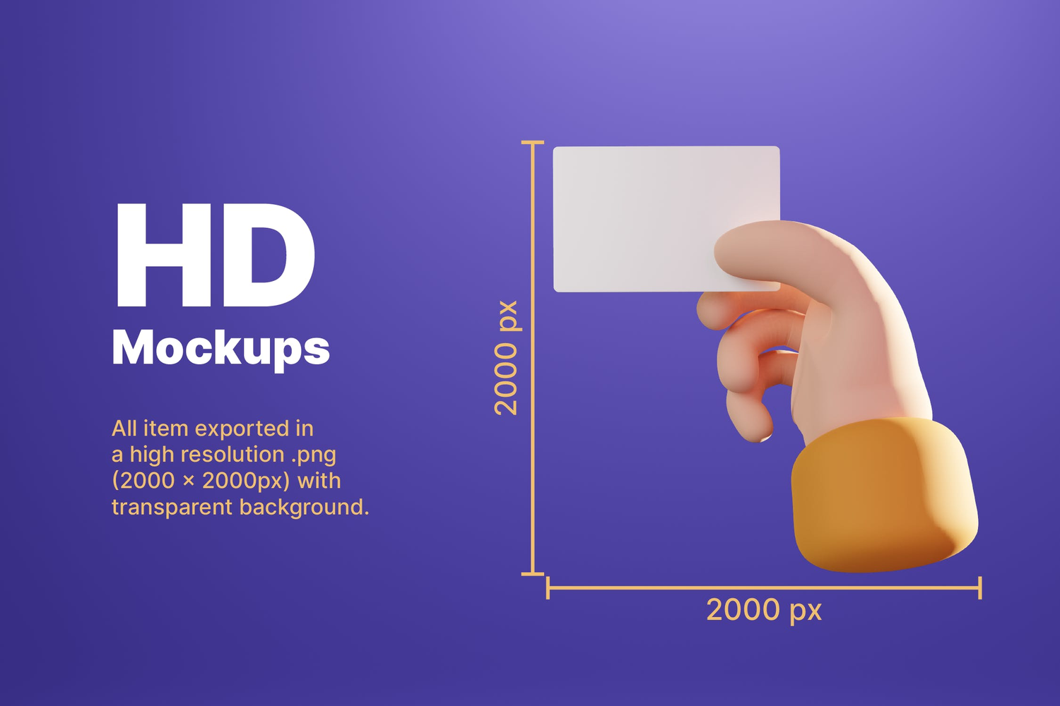 4981 3款卡通3D手持卡片名片展示PS样机 3D Hand Holding Card Mockup@GOOODME.COM