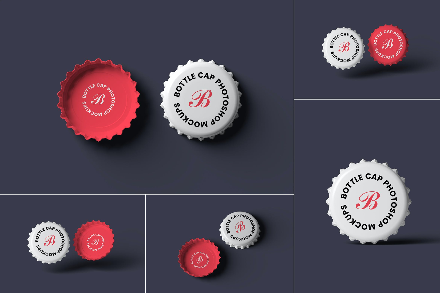 4985 5款啤酒汽水盖子包装设计PS样机 Bottle Cap Mockups@GOOODME.COM