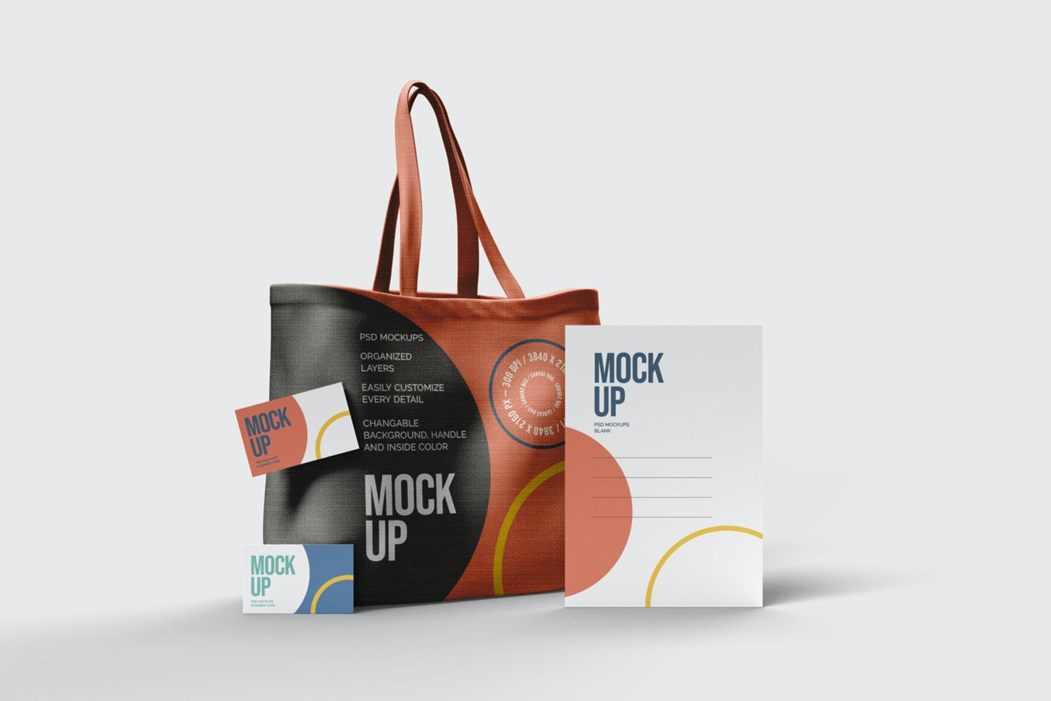 4999 4款品牌手提袋名片信纸设计PS样机 Tote Bag business cards and Letterhead Mockup@GOOODME.COM