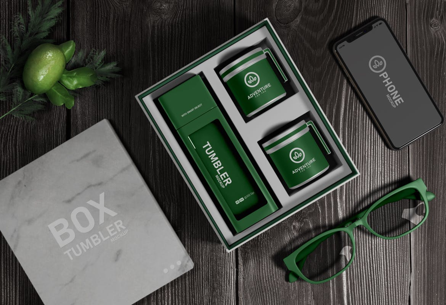 5002 3款水杯茶杯文创礼盒包装设计PS样机 Tumbler Set – Realistic Packaging Mockup@GOOODME.COM
