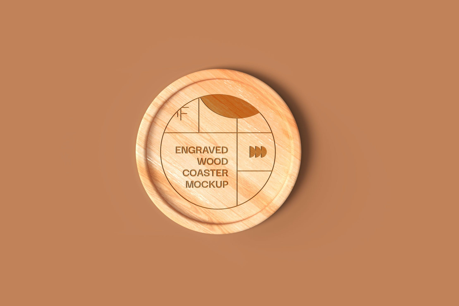 5003 5款雕刻木质杯垫设计PS样机 Engraved Wood Coaster Mockups (Circle)@GOOODME.COM