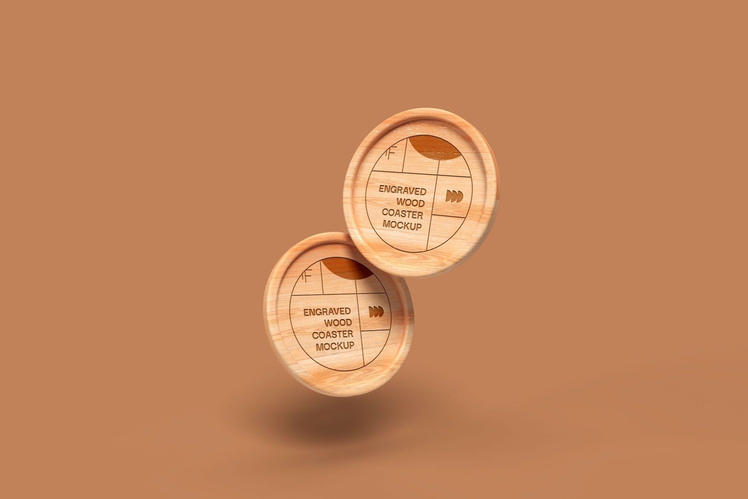 5003 5款雕刻木质杯垫设计PS样机 Engraved Wood Coaster Mockups (Circle)@GOOODME.COM