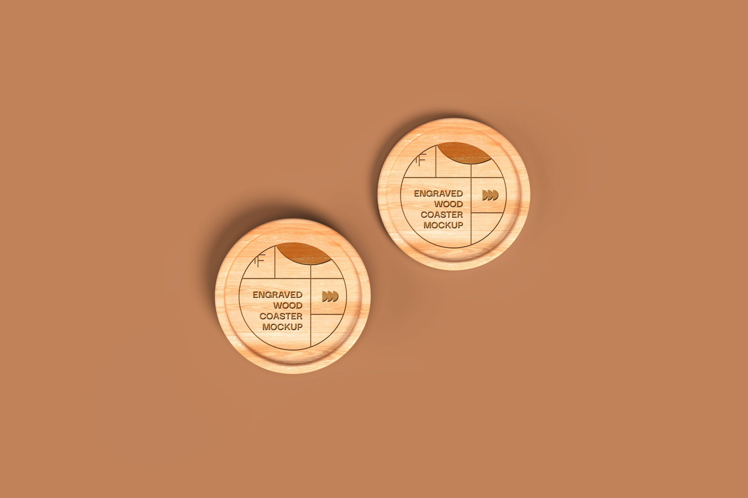 5003 5款雕刻木质杯垫设计PS样机 Engraved Wood Coaster Mockups (Circle)@GOOODME.COM