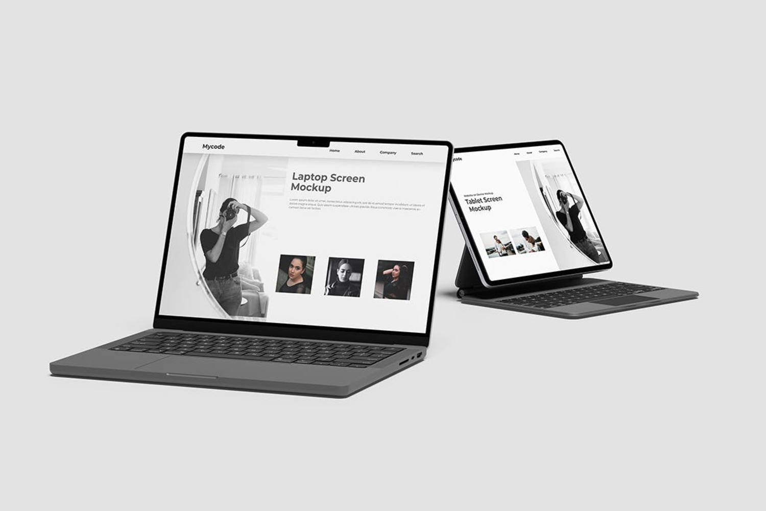5008 4款笔记本电脑UI作品集设计web展示PS样机 Laptop With Tablet Mockup@GOOODME.COM