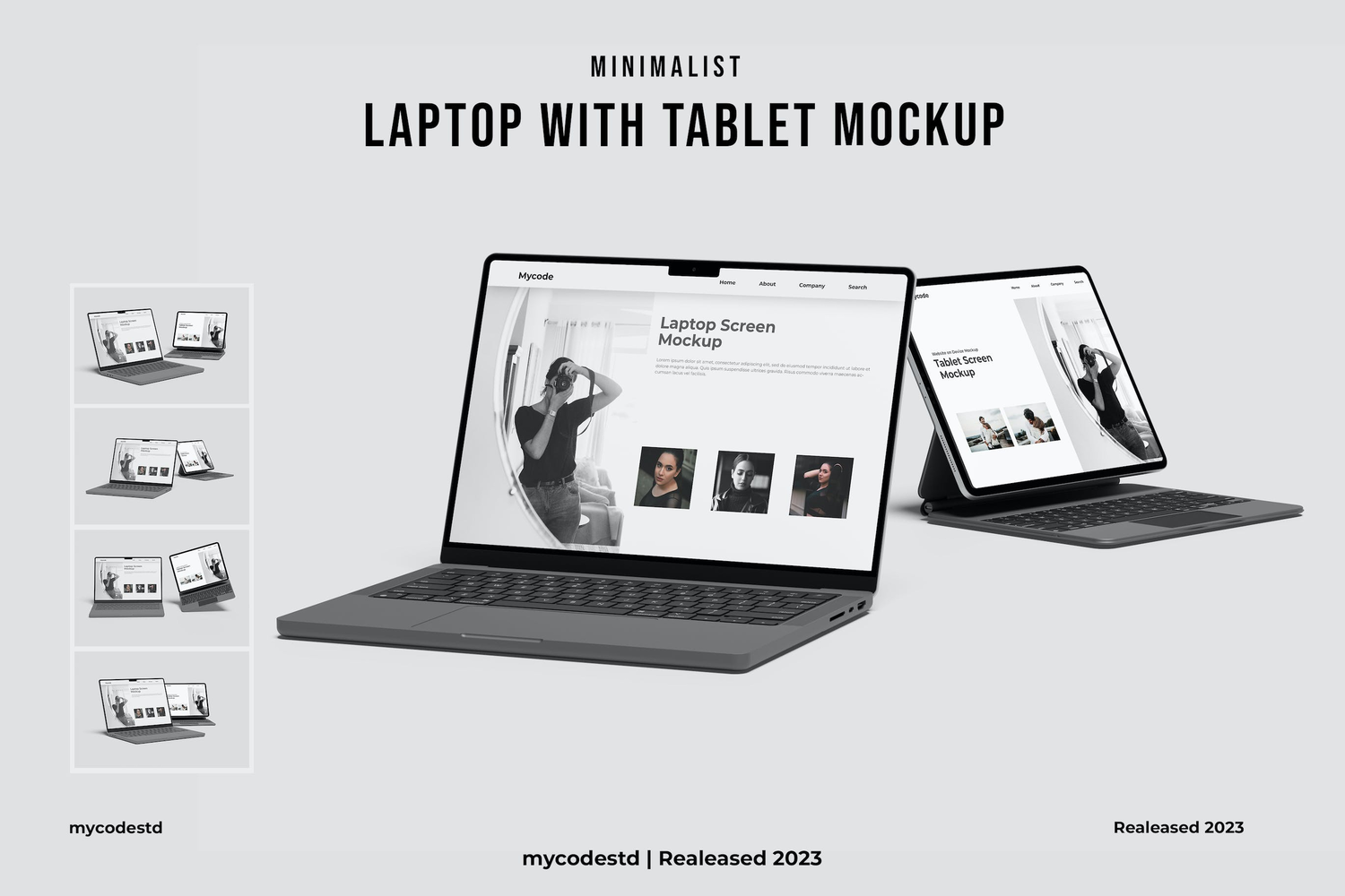 5008 4款笔记本电脑UI作品集设计web展示PS样机 Laptop With Tablet Mockup@GOOODME.COM