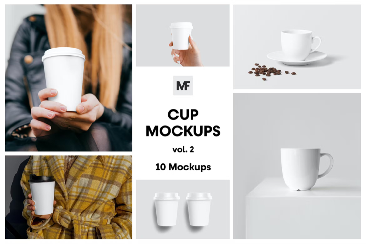 5027 10款手持一次性咖啡杯陶瓷马克杯模型杯身logo标识设计贴图ps包装样机素材 Cup Mockups – Packaging Mockups vol.2@GOOODME.COM