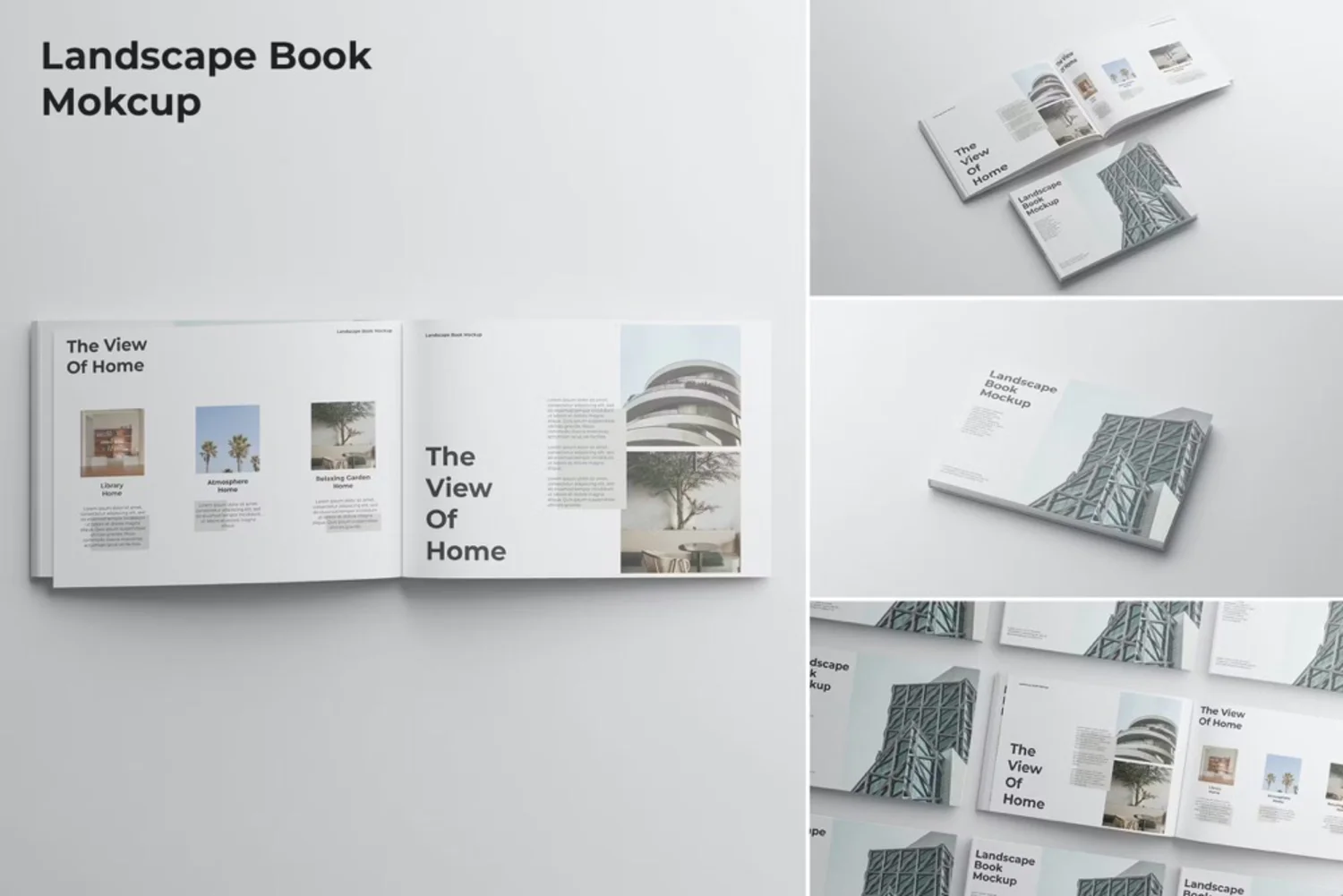 5032 4款横版杂志宣传册书籍模型封面内页设计贴图ps样机素材模板 Landscape Book Mockup@GOOODME.COM