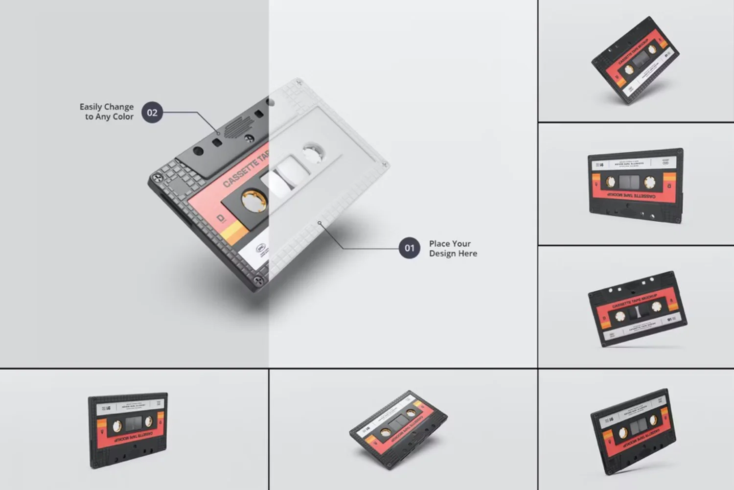 5050 7款复古磁带设计PS样机 Vintage Cassette Tape Mockups Psd@GOOODME.COM