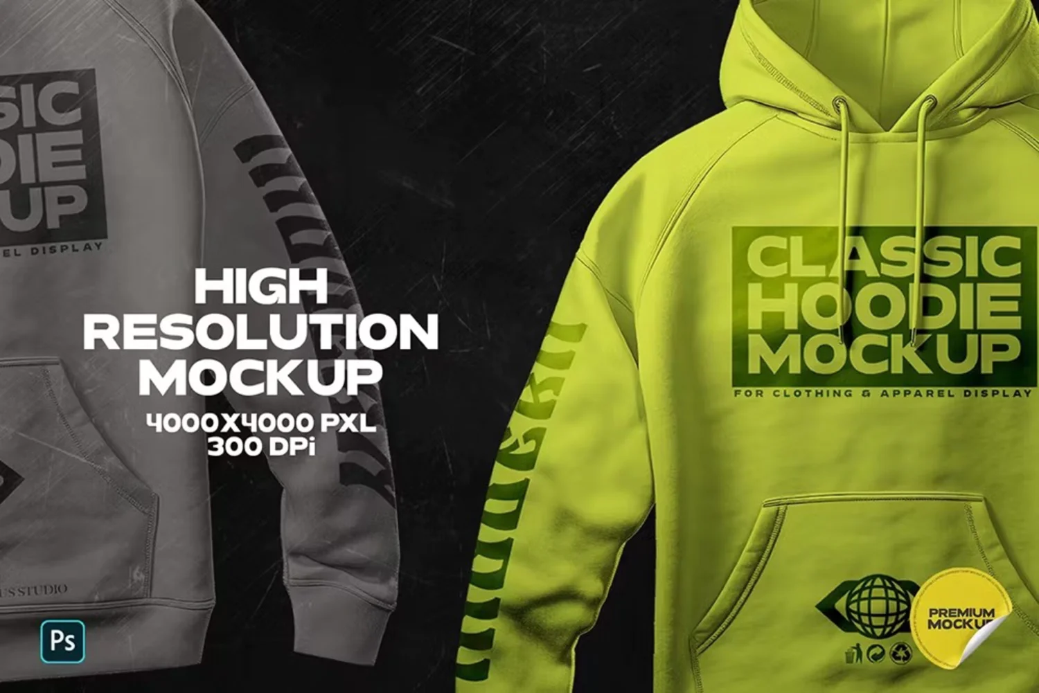 5053 连帽卫衣服饰正反面印花设计展示PS样机Realistic Classic Hoodie Mockup@GOOODME.COM