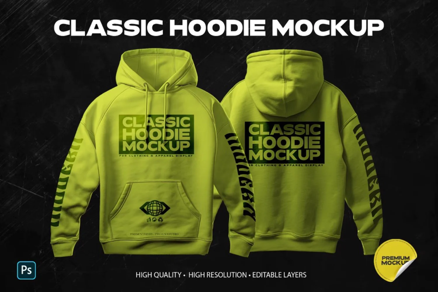 5053 连帽卫衣服饰正反面印花设计展示PS样机Realistic Classic Hoodie Mockup@GOOODME.COM