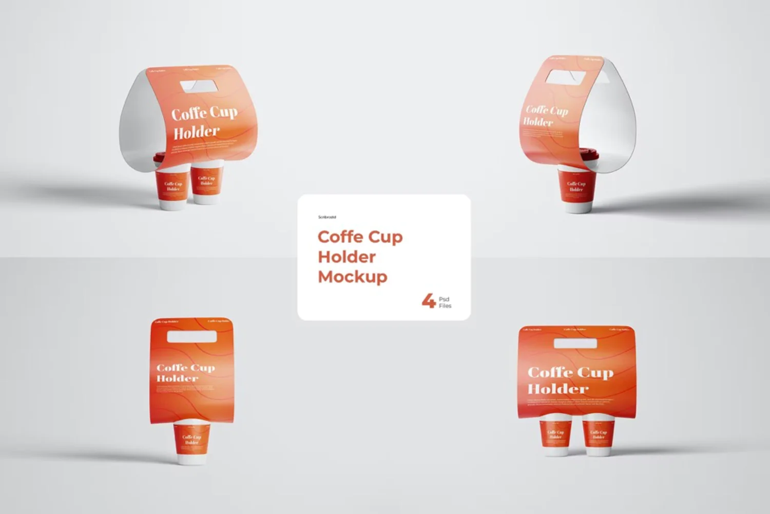 5061 4款手提外卖咖啡果汁奶茶饮品打包包装设计PS样机 Coffe Cup Holder Mockup@GOOODME.COM