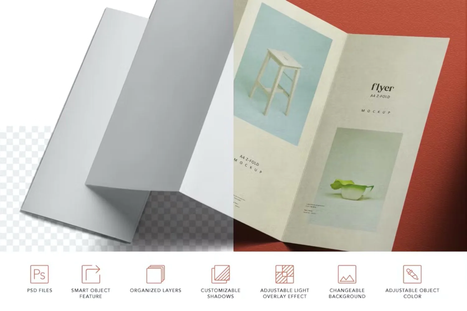 5072 5款三折页海报宣传单设计PS样机 A4 Z Fold Flyer Mockups@GOOODME.COM
