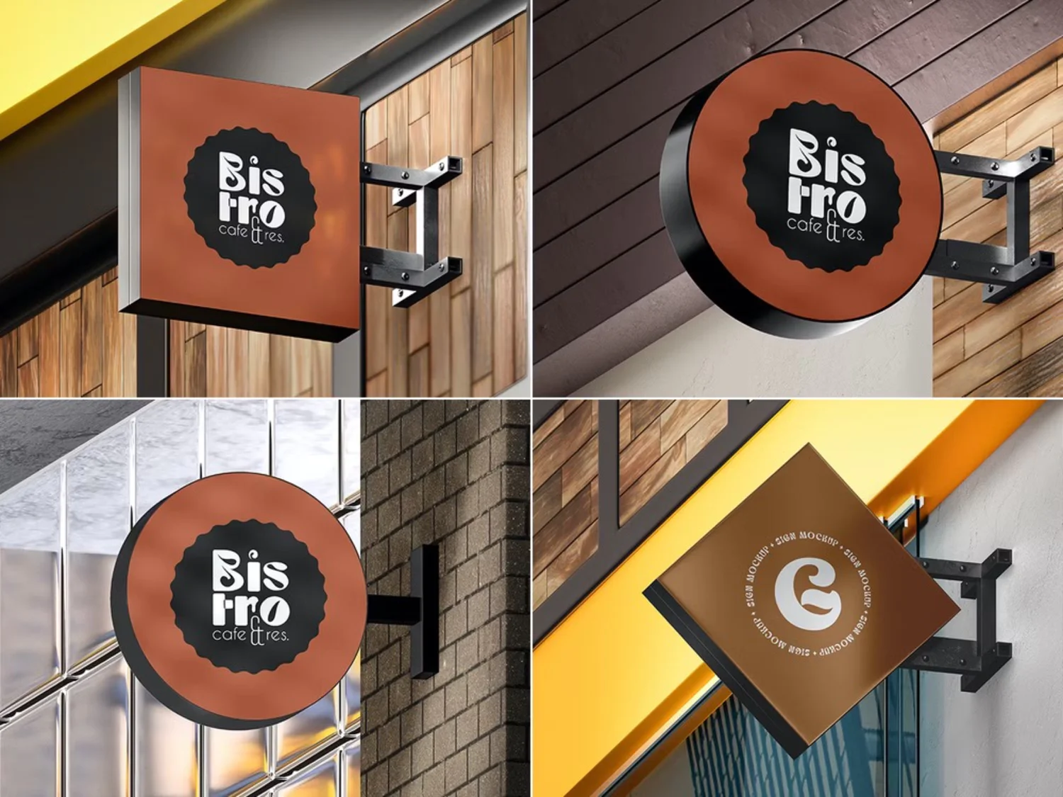 5084 6款店铺侧招灯箱招牌设计PS样机 Outdoor 3d Signboard Mockups Psd@GOOODME.COM