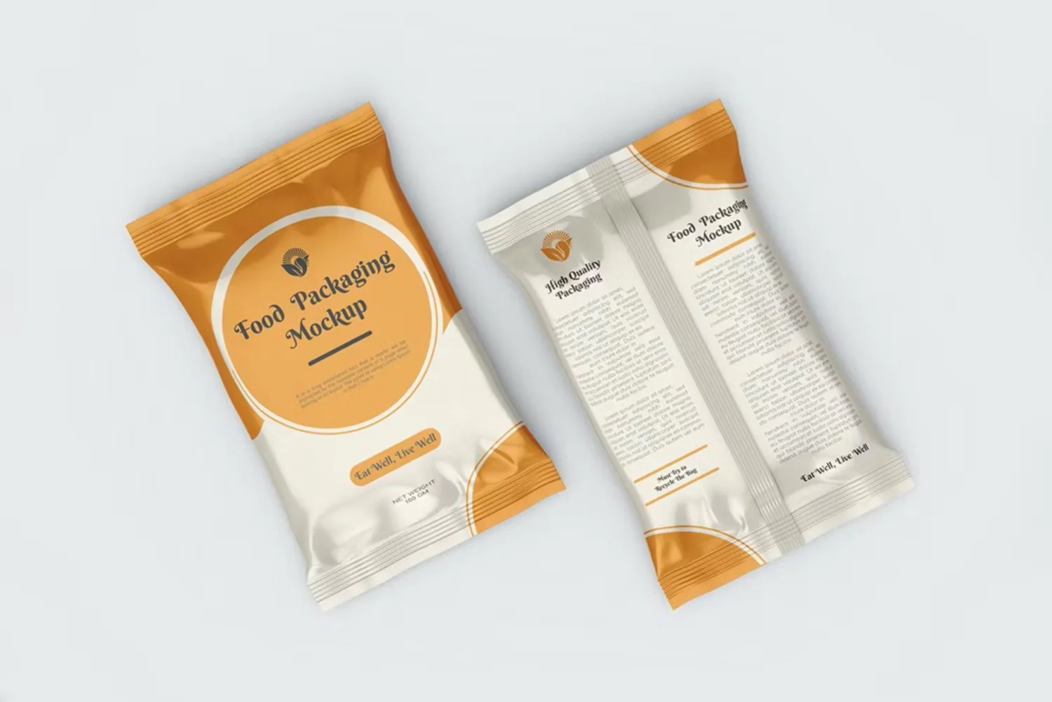 5089 18款铝箔零食小吃食品包装袋设计作品贴图ps样机素材展示效果图 Glossy Snack Flow Pack Packaging PSD Mockup@GOOODME.COM