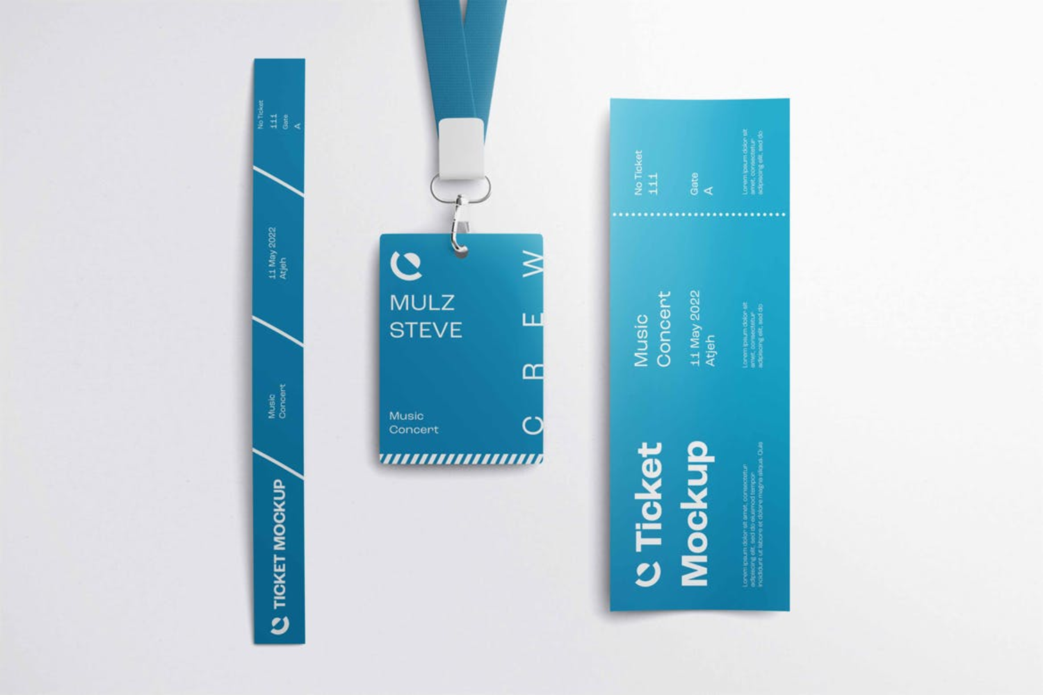 5091 身份证机票腕带相关VI设计PSD样机素材包 Id Card Ticket & Wristband Mockup@GOOODME.COM